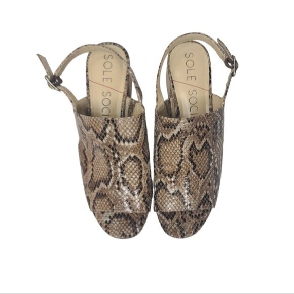 Sole Society Shawde Snakeskin Leather Peep Toe Heel Sandals 8M - Picture 3 of 9